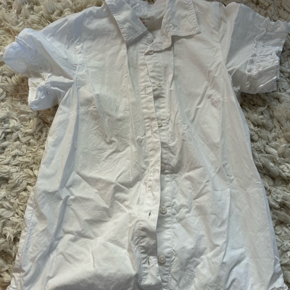 Kids White Short Sleeve Button-Up dress